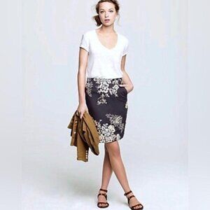 J. Crew Mirabel Skirt | Navy Floral | Size 00 | Linen Blend